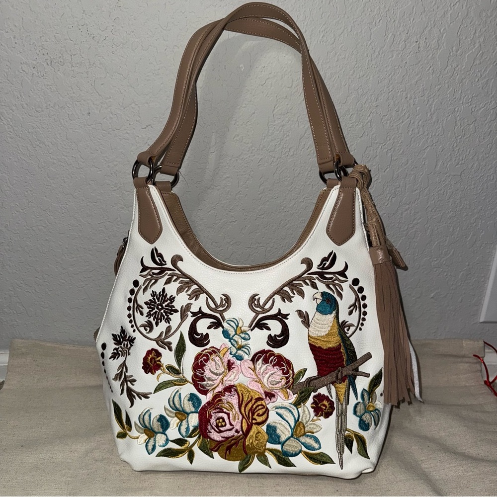 Sharif Parrot and Floral Shoulder Bag